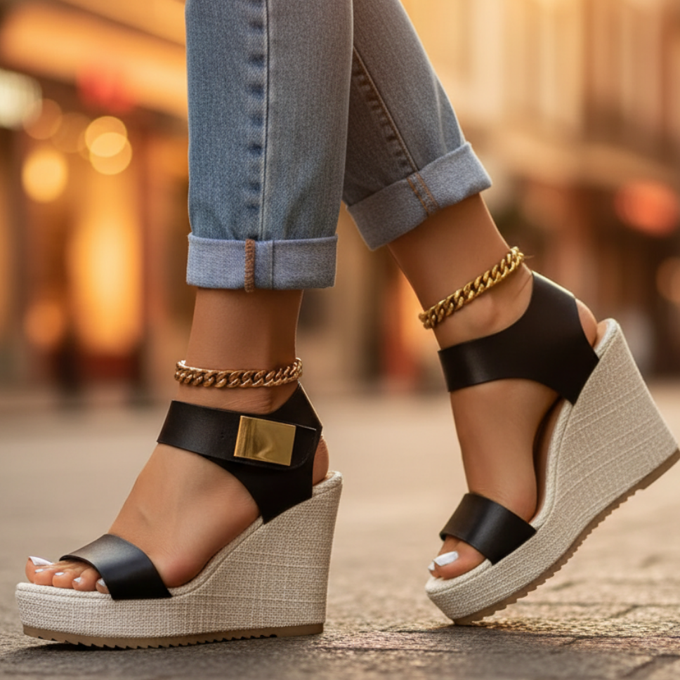 Women's Leather Wedge Sandals | Comfortable Adjustable Orthopedic Footwear 0