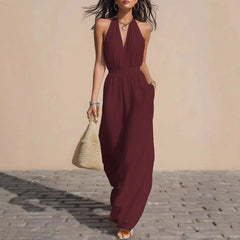 Women's Lightweight Airy Fabric Jumpsuit | Elegant Relaxed Wide-Leg Summer Outfit 0