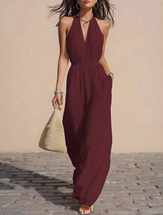 Women's Lightweight Airy Fabric Jumpsuit | Elegant Relaxed Wide-Leg Summer Outfit 0