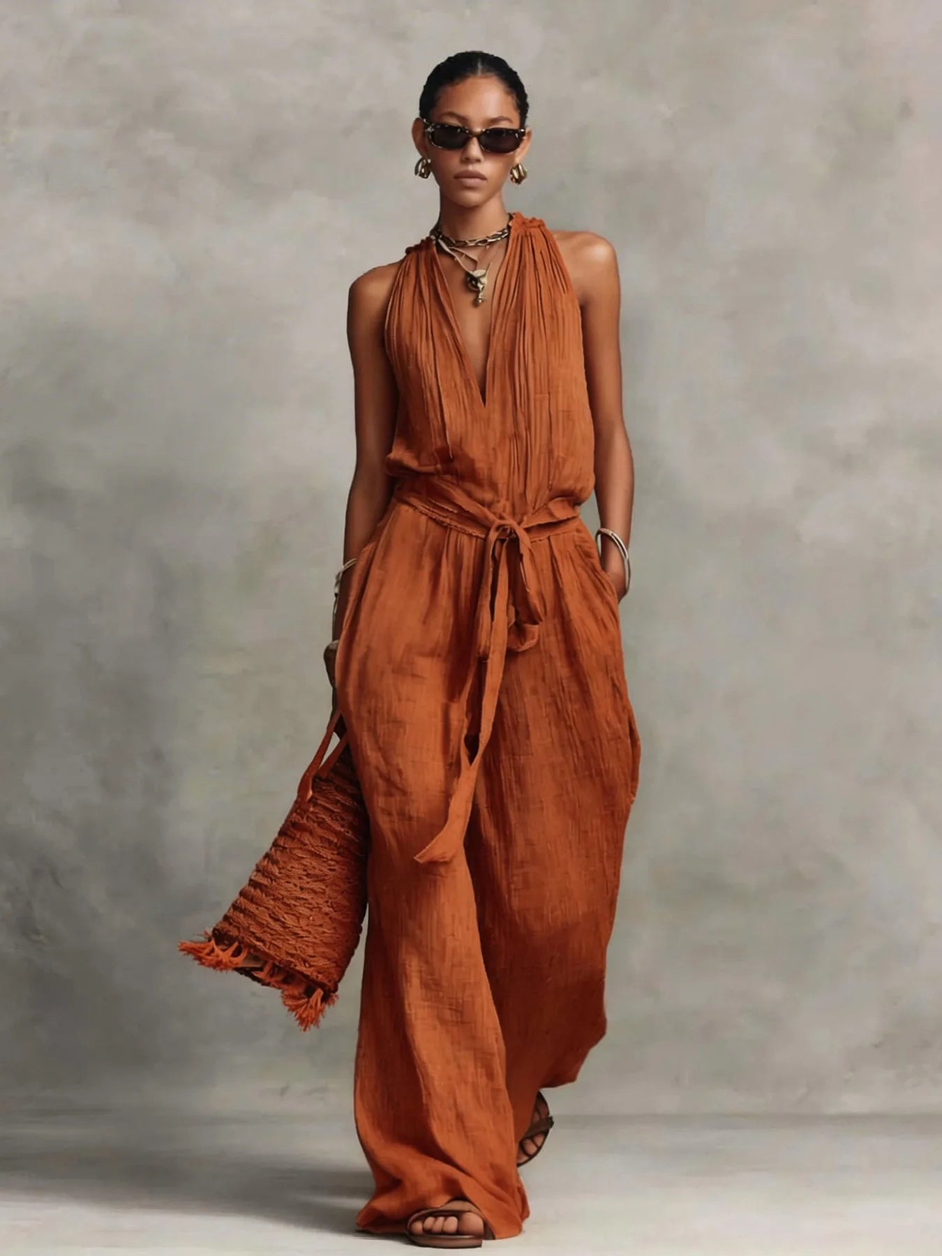 Women's Lightweight Airy Fabric Jumpsuit | Relaxed Wide Leg Summer Outfit 3