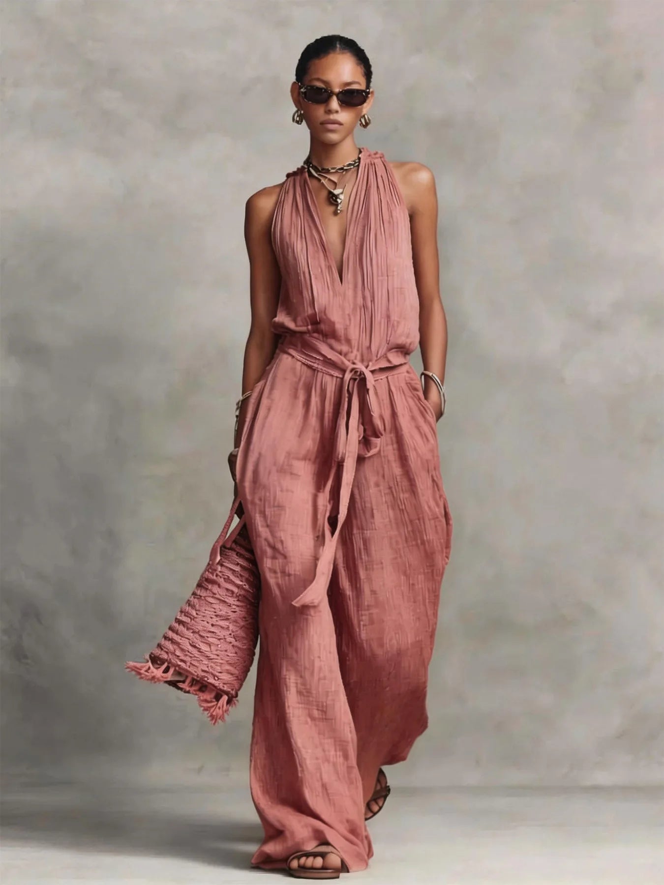 Women's Lightweight Airy Fabric Jumpsuit | Relaxed Wide Leg Summer Outfit 4