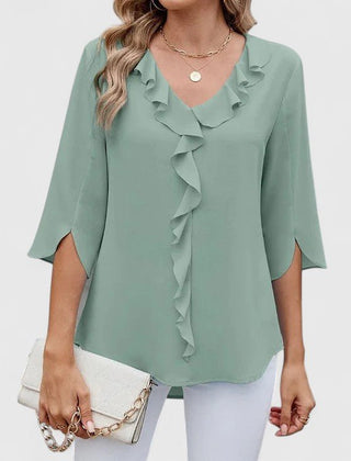 Women's Lightweight Chiffon Blouse | Elegant Ruffle V-Neck Summer Top 0