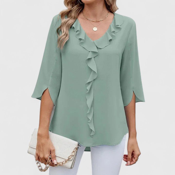 Women's Lightweight Chiffon Blouse | Elegant Ruffle V-Neck Summer Top 0