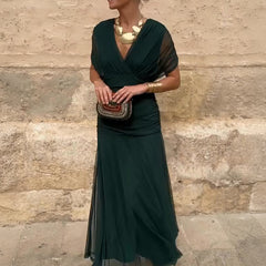 Women's Lightweight Chiffon Maxi Dress | Elegant Draped V Neck Summer Formal Gown 0