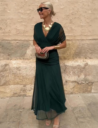 Women's Lightweight Chiffon Maxi Dress | Elegant Draped V Neck Summer Formal Gown 0