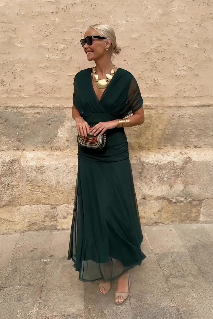 Women's Lightweight Chiffon Maxi Dress | Elegant Draped V Neck Summer Formal Gown 0