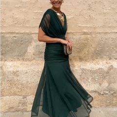 Women's Lightweight Chiffon Maxi Dress | Elegant Draped V Neck Summer Formal Gown 1