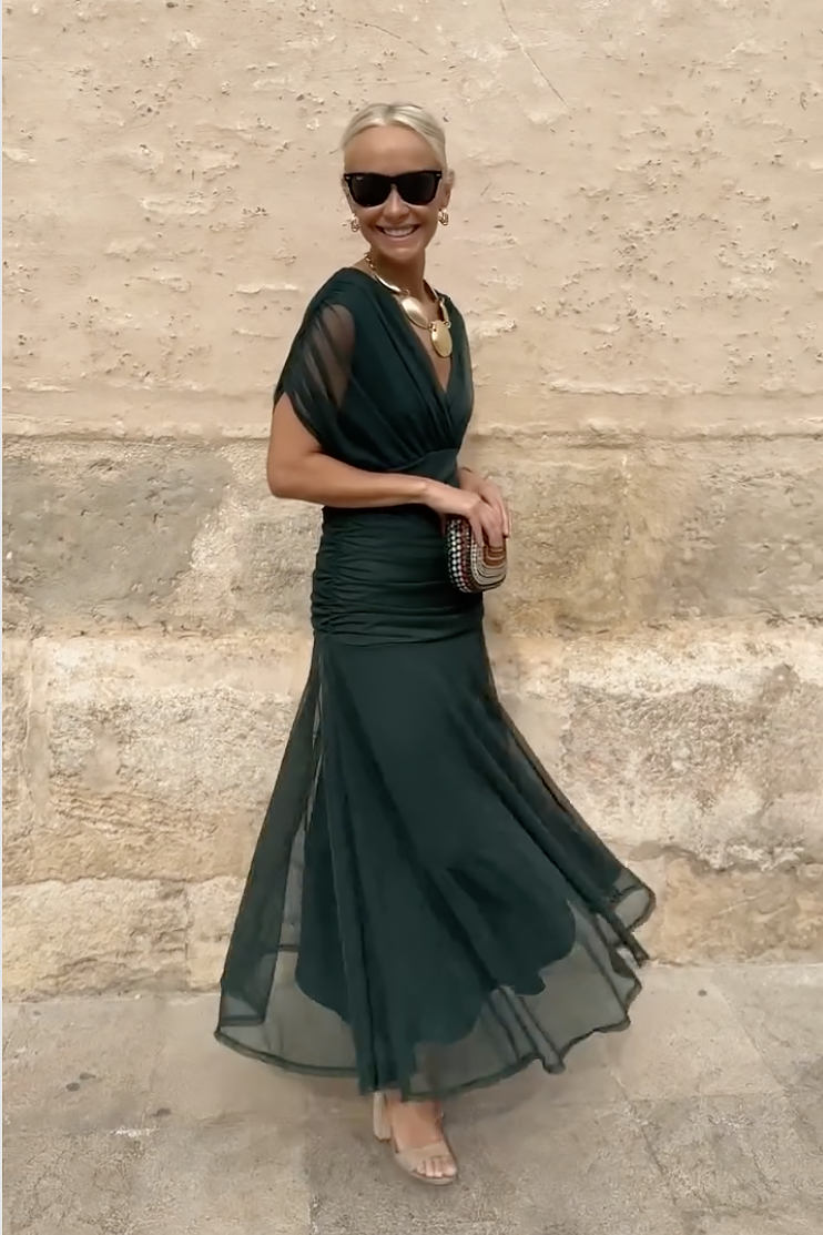 Women's Lightweight Chiffon Maxi Dress | Elegant Draped V Neck Summer Formal Gown 1