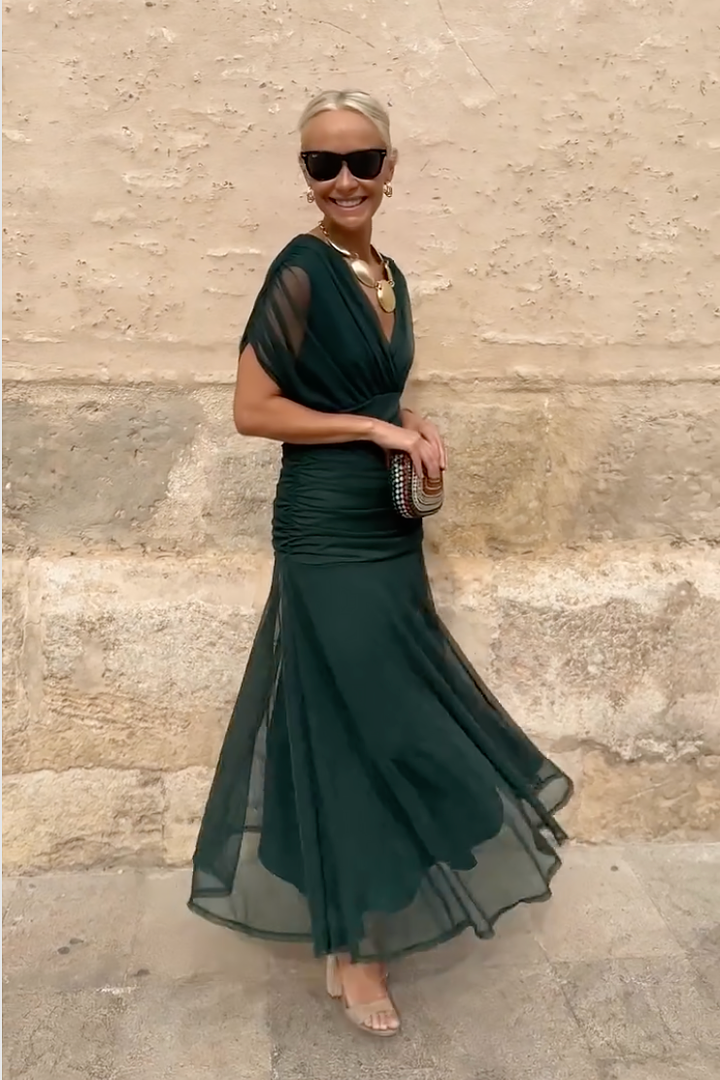 Women's Lightweight Chiffon Maxi Dress | Elegant Draped V Neck Summer Formal Gown 1