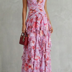 Women's Lightweight Chiffon Maxi Dress | Romantic Floral Summer Gown 0