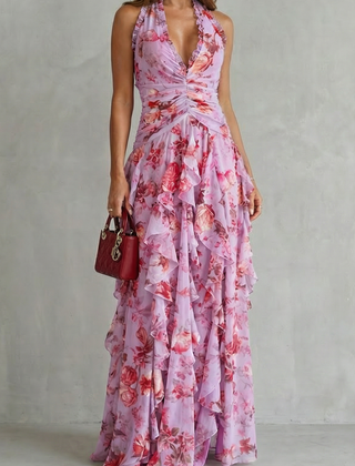 Women's Lightweight Chiffon Maxi Dress | Romantic Floral Summer Gown 0