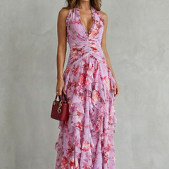Women's Lightweight Chiffon Maxi Dress | Romantic Floral Summer Gown 1