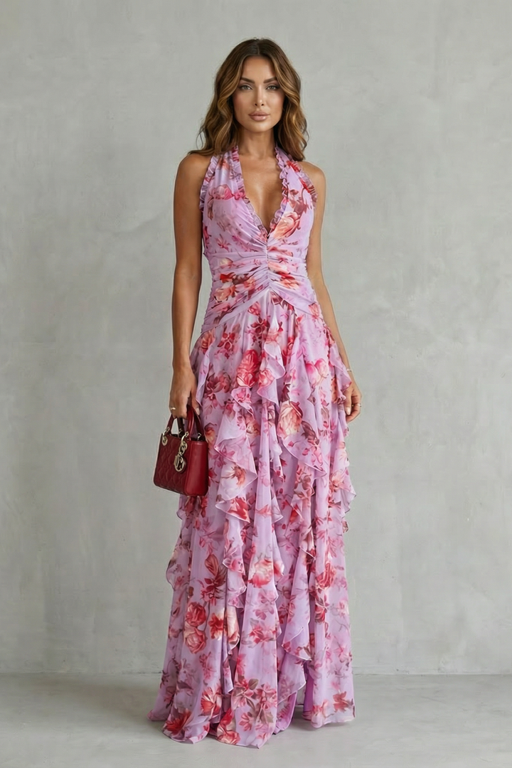 Women's Lightweight Chiffon Maxi Dress | Romantic Floral Summer Gown 1
