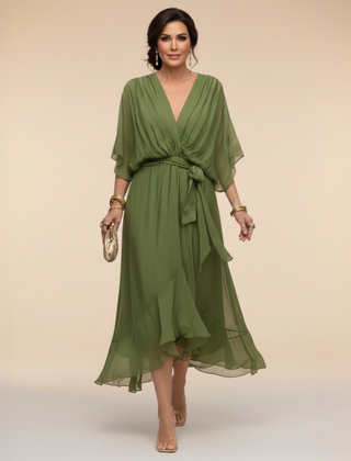 Women's Lightweight Chiffon Summer Dress | Elegant V-Neck Flowy Cocktail Dress 0