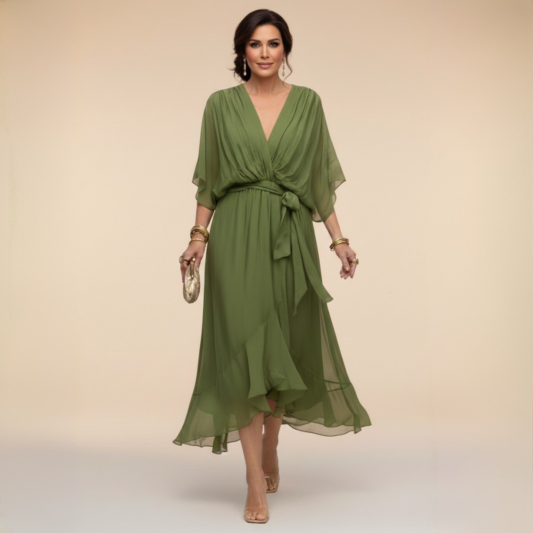Women's Lightweight Chiffon Summer Dress | Elegant V-Neck Flowy Cocktail Dress 0