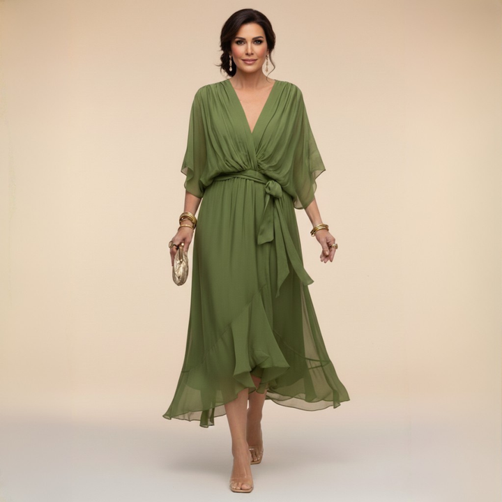 Women's Lightweight Chiffon Summer Dress | Elegant V-Neck Flowy Cocktail Dress 0