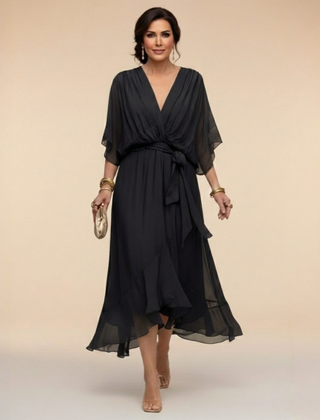 Women's Lightweight Chiffon Summer Dress | Elegant V-Neck Flowy Cocktail Dress 1