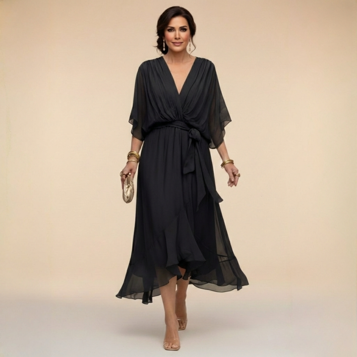 Women's Lightweight Chiffon Summer Dress | Elegant V-Neck Flowy Cocktail Dress 1