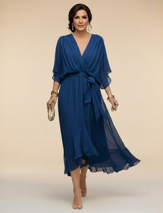 Women's Lightweight Chiffon Summer Dress | Elegant V-Neck Flowy Cocktail Dress 2
