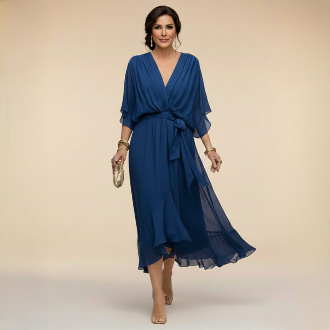Women's Lightweight Chiffon Summer Dress | Elegant V-Neck Flowy Cocktail Dress 2