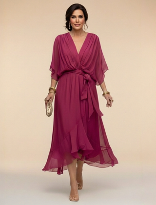 Women's Lightweight Chiffon Summer Dress | Elegant V-Neck Flowy Cocktail Dress 3