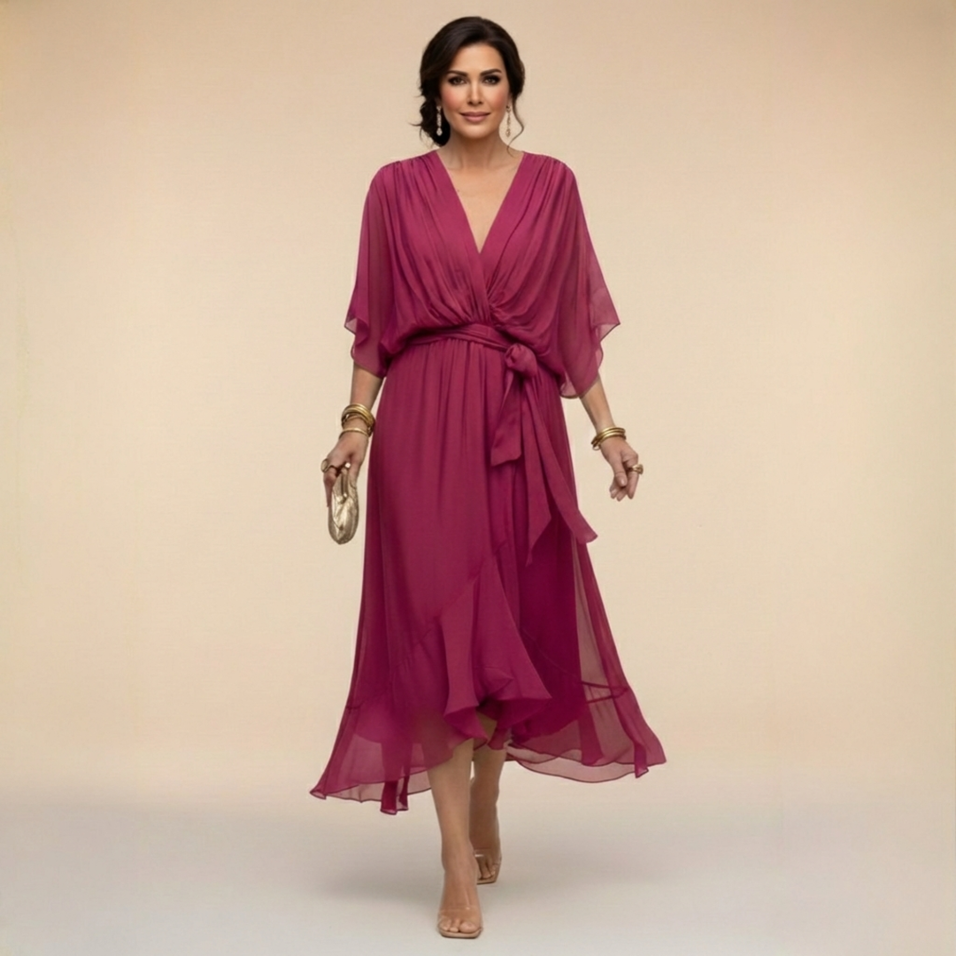 Women's Lightweight Chiffon Summer Dress | Elegant V-Neck Flowy Cocktail Dress 3