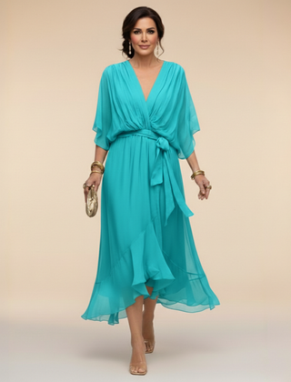 Women's Lightweight Chiffon Summer Dress | Elegant V-Neck Flowy Cocktail Dress 4