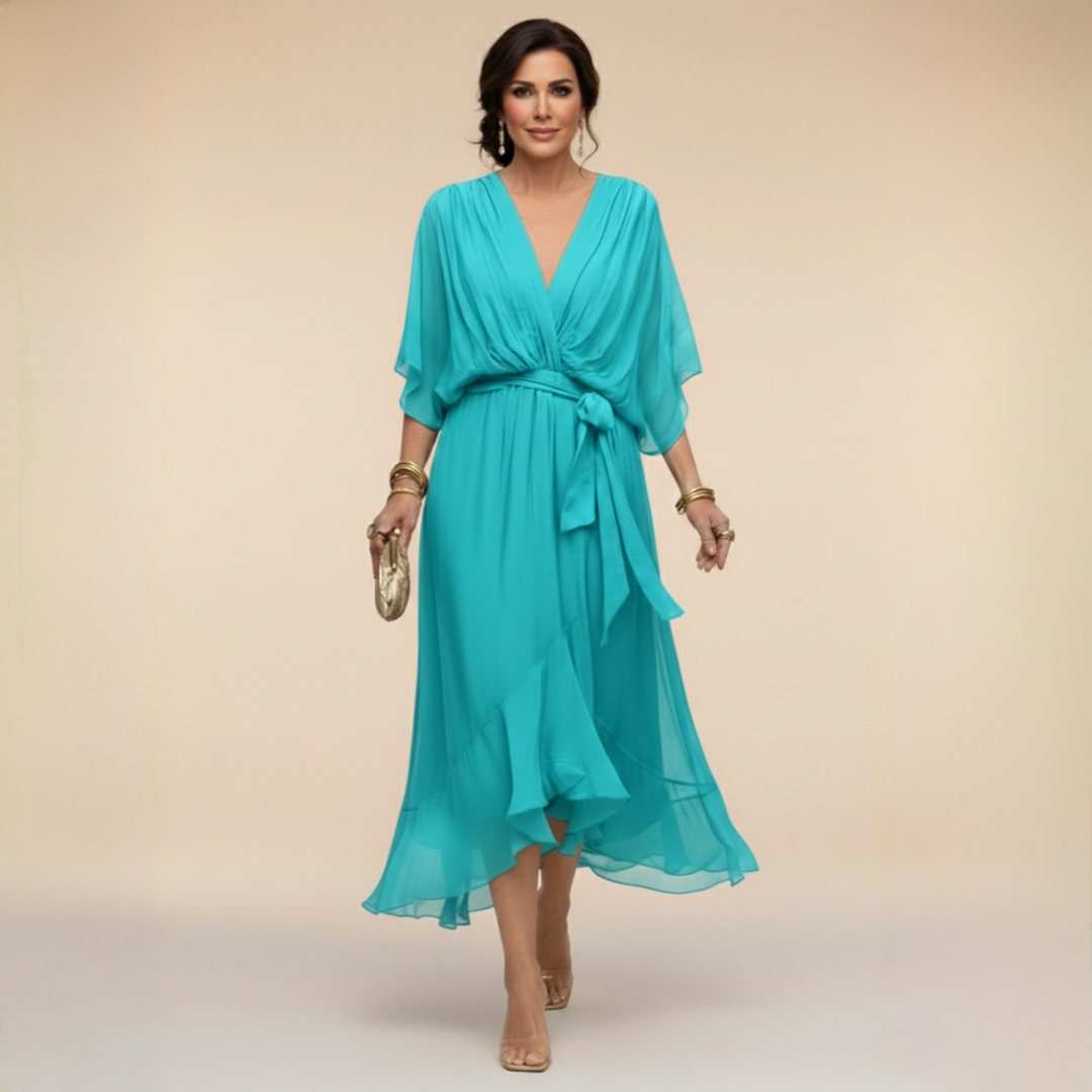 Women's Lightweight Chiffon Summer Dress | Elegant V-Neck Flowy Cocktail Dress 4