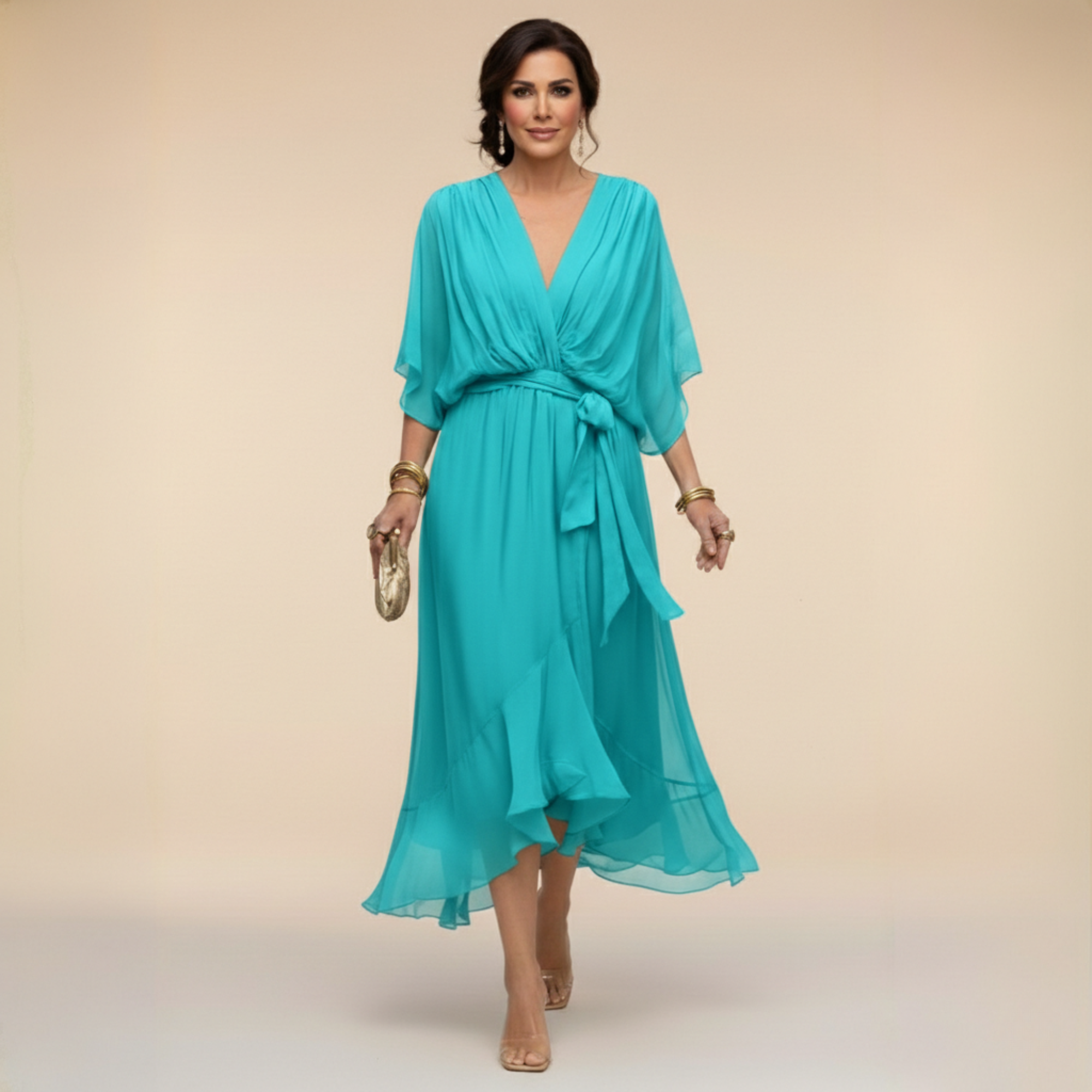 Women's Lightweight Chiffon Summer Dress | Elegant V-Neck Flowy Cocktail Dress 4