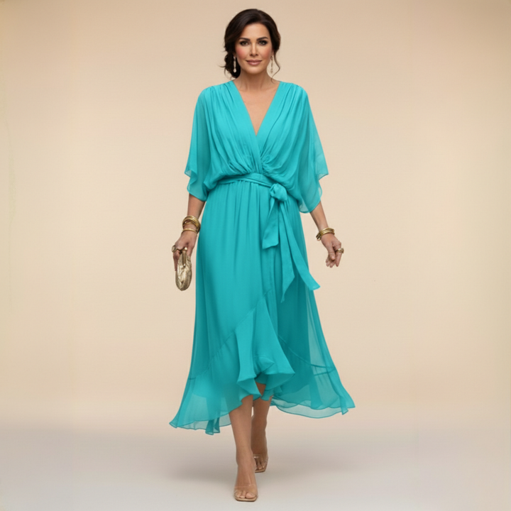 Women's Lightweight Chiffon Summer Dress | Elegant V-Neck Flowy Cocktail Dress 4