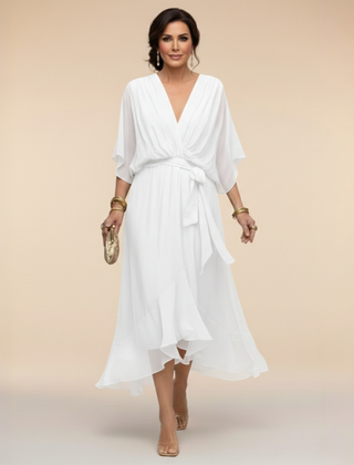 Women's Lightweight Chiffon Summer Dress | Elegant V-Neck Flowy Cocktail Dress 5