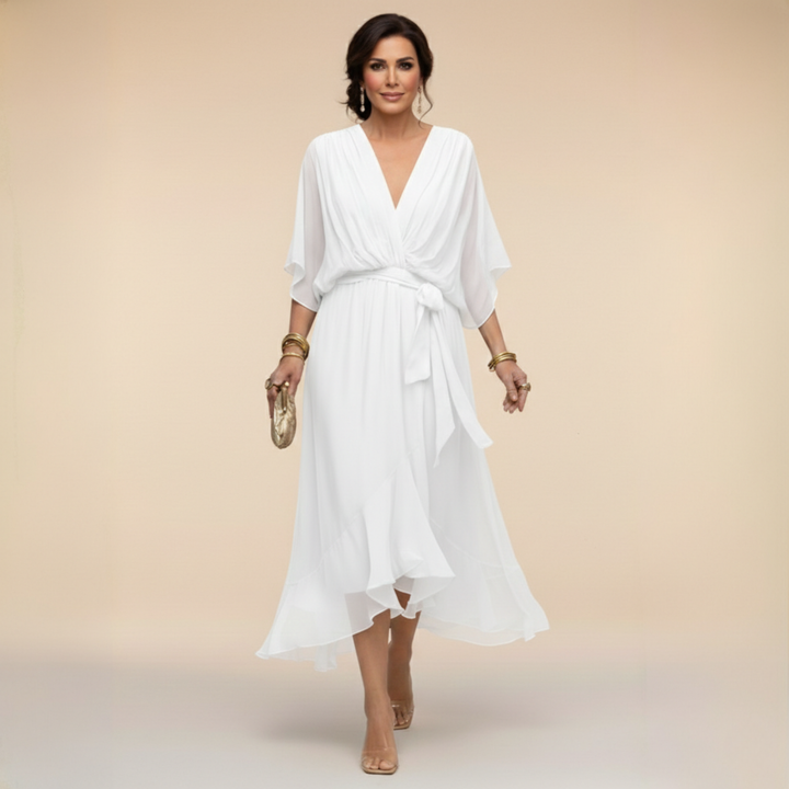 Women's Lightweight Chiffon Summer Dress | Elegant V-Neck Flowy Cocktail Dress 5