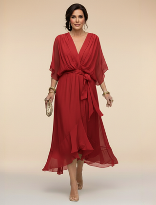 Women's Lightweight Chiffon Summer Dress | Elegant V-Neck Flowy Cocktail Dress 6