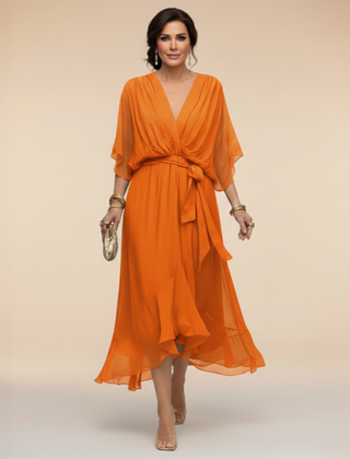 Women's Lightweight Chiffon Summer Dress | Elegant V-Neck Flowy Cocktail Dress 7