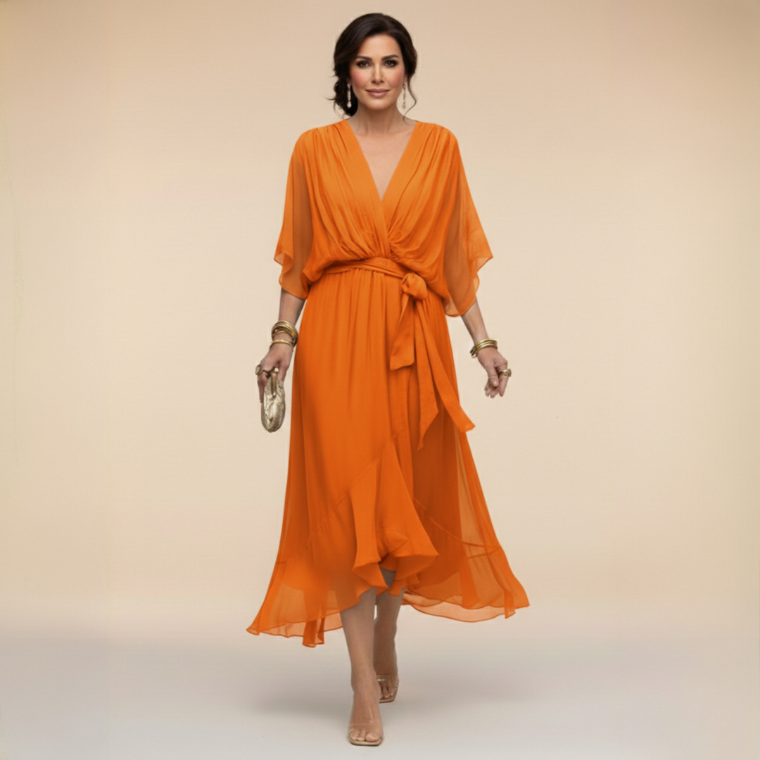 Women's Lightweight Chiffon Summer Dress | Elegant V-Neck Flowy Cocktail Dress 7
