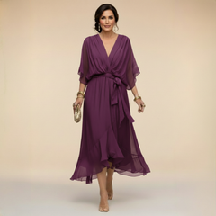 Women's Lightweight Chiffon Summer Dress | Elegant V-Neck Flowy Cocktail Dress 8