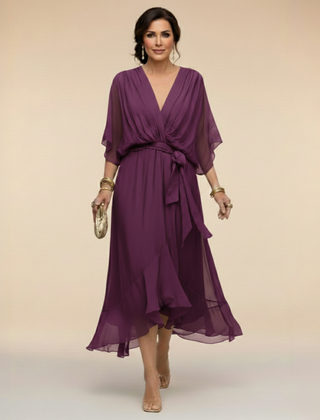 Women's Lightweight Chiffon Summer Dress | Elegant V-Neck Flowy Cocktail Dress 8