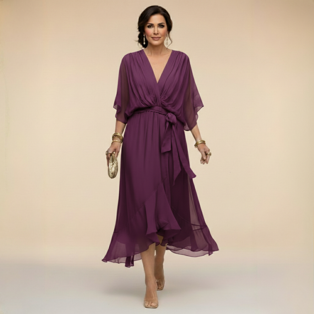 Women's Lightweight Chiffon Summer Dress | Elegant V-Neck Flowy Cocktail Dress 8