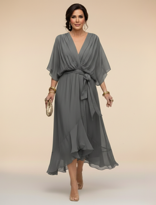 Women's Lightweight Chiffon Summer Dress | Elegant V-Neck Flowy Cocktail Dress 9