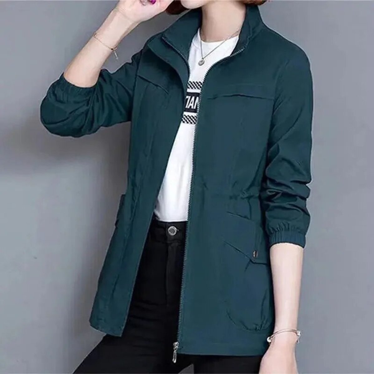 Women's Lightweight Cotton Blend Bomber Jacket | Relaxed Fit Cropped Transitional Outerwear 5