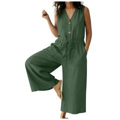 Women's Lightweight Cotton Jumpsuit | Elegant Front Tie Wide Leg Outfit 6