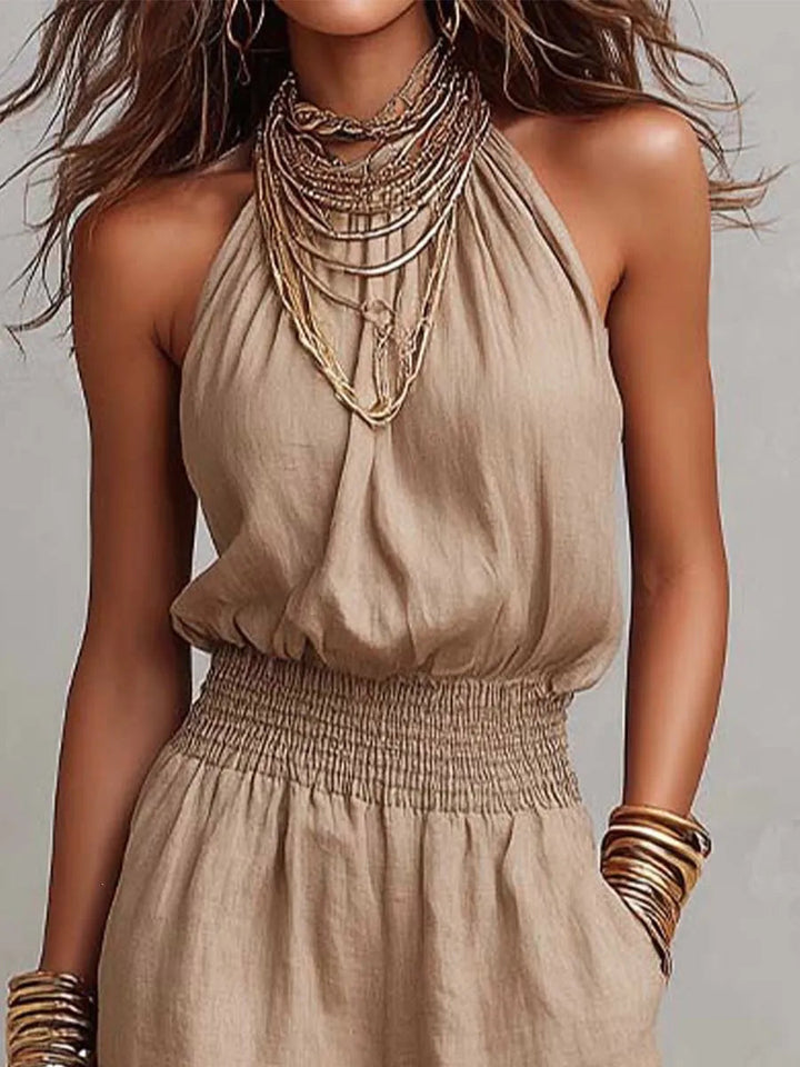 Women's Lightweight Cotton Jumpsuit | Elegant Halter Neck Wide-Leg Design 2
