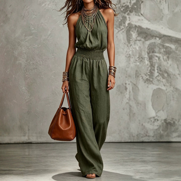 Women's Lightweight Cotton Jumpsuit | Elegant Halter Neck Wide-Leg Design 6