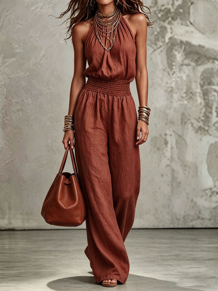 Women's Lightweight Cotton Jumpsuit | Elegant Halter Neck Wide-Leg Design 8