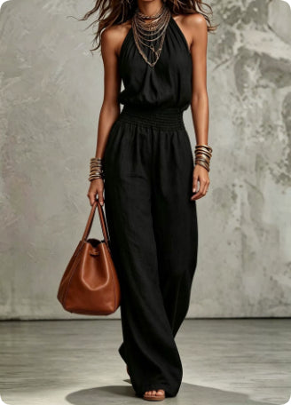 Women's Lightweight Cotton Jumpsuit | Elegant Halter Neck Wide-Leg Design 9