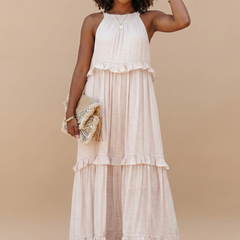 Women's Lightweight Cotton Maxi Dress | Flowy Elegant Summer Dress with Halter Neck 0