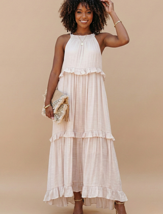 Women's Lightweight Cotton Maxi Dress | Flowy Elegant Summer Dress with Halter Neck 0
