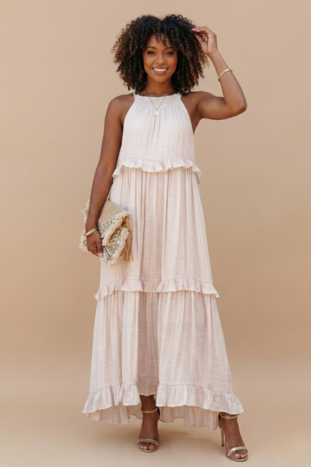 Women's Lightweight Cotton Maxi Dress | Flowy Elegant Summer Dress with Halter Neck 0