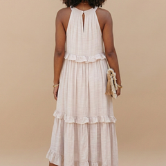Women's Lightweight Cotton Maxi Dress | Flowy Elegant Summer Dress with Halter Neck 1