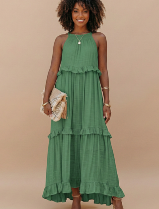 Women's Lightweight Cotton Maxi Dress | Flowy Elegant Summer Dress with Halter Neck 2